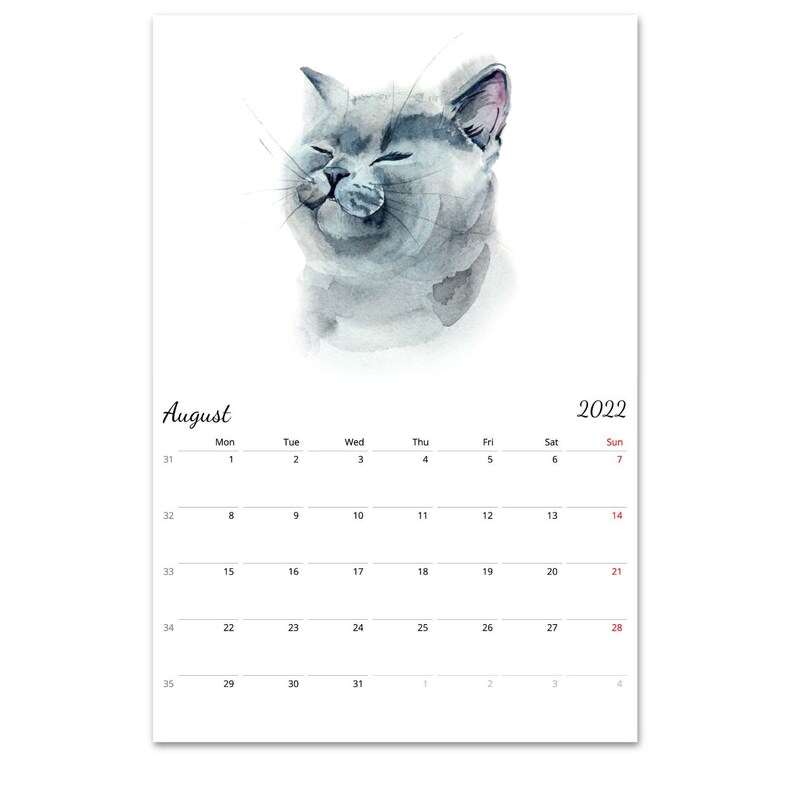 2023 Cat Calendar 2022 2023 Midyear Calendar Cat Wall Calendar Academic Etsy Canada