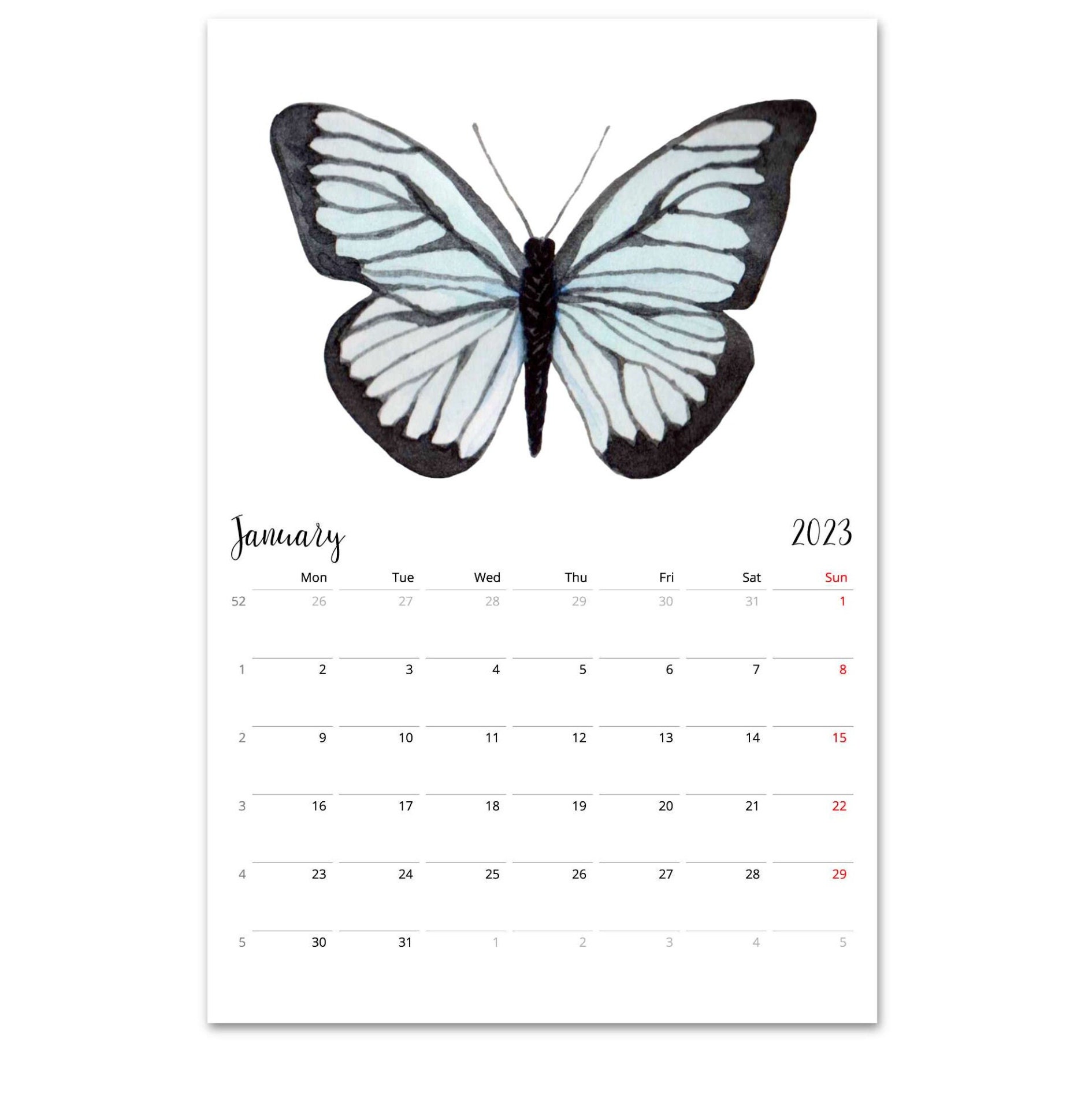 2022-2023-calendar-butterflies-wall-calendar-retro-calendar-2022