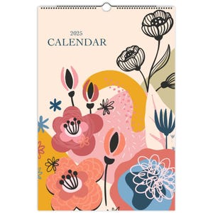2025 2026 Calendar, Abstract Calendar, Spiral Calendar, Floral Calendar, Monthly Calendar, Hanging Calendar, Abstract Floral Decor, Blank A3