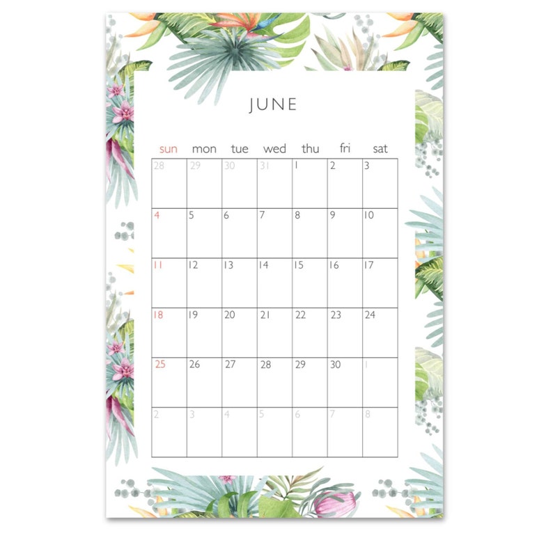 Hanging Calendar 2023 2022 2023 Calendar Tropical Calendar Botanical Wall Etsy