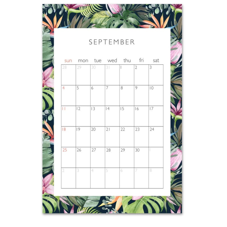 Hanging Calendar 2023 2022 2023 Calendar Tropical Calendar Botanical Wall Etsy