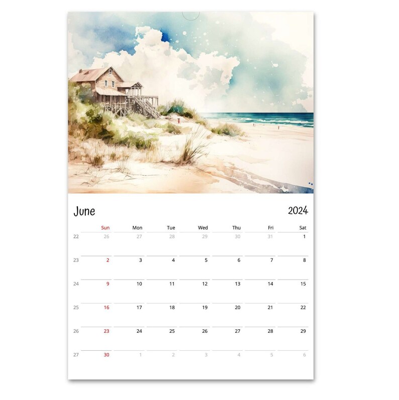 2024 Wall Calendar, Beach Calendar, 2024 Calendar, Landscape Calendar