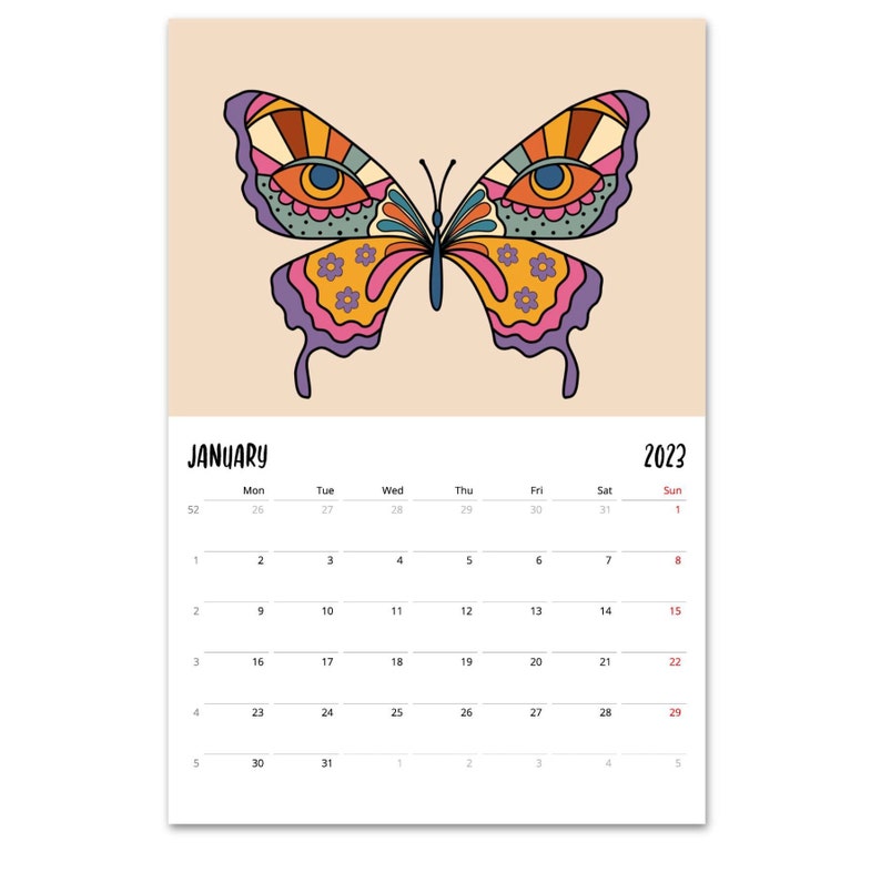2022 2023 Mid Year Calendar Hippie Wall Calendar 70's Etsy Österreich