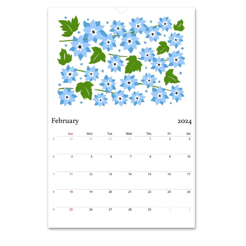 2024 Wall Calendar Flower Calendar 2024 Calendar Monthly Etsy