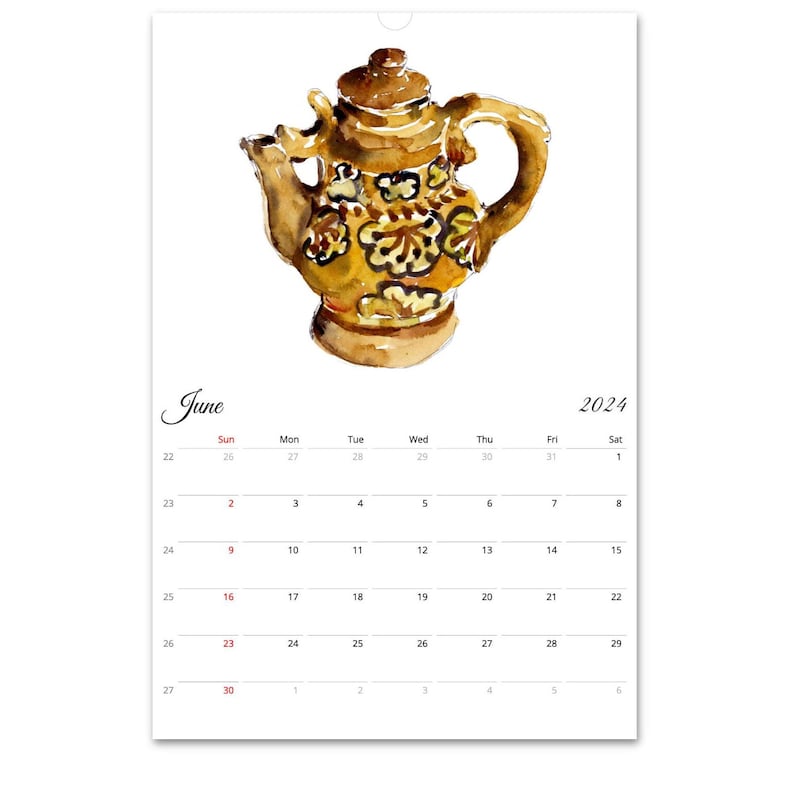 2024-wall-calendar-kitchen-calendar-vintage-teapots-calendar-monthly