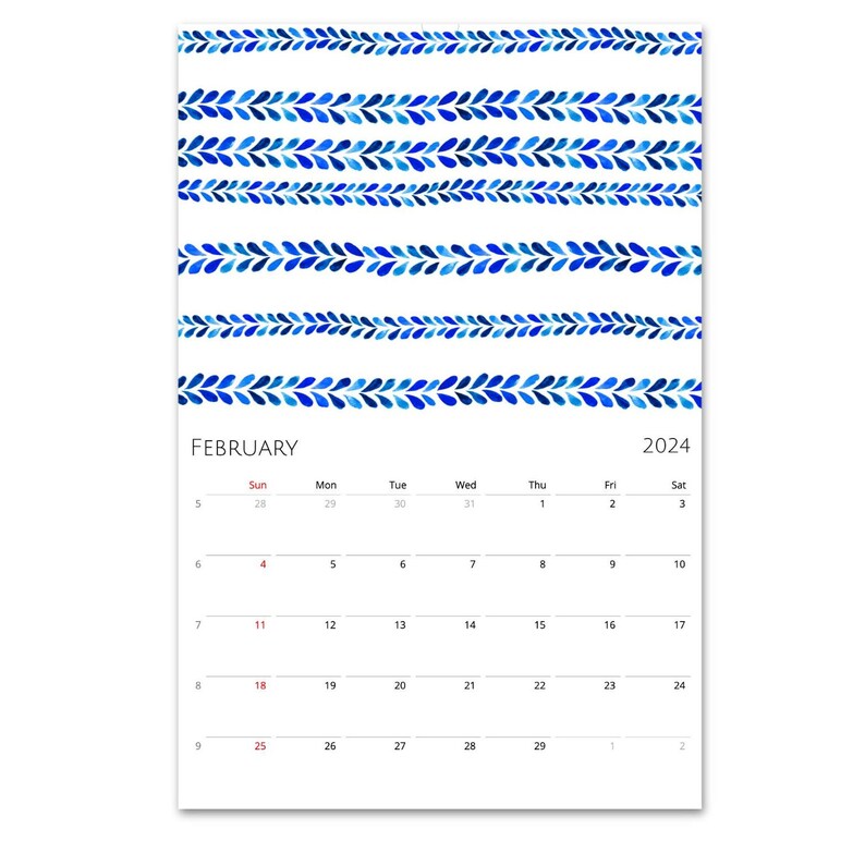 2024 Calendar, Wall Calendar 2024, Blue Wall Decor, Hanging Calendar