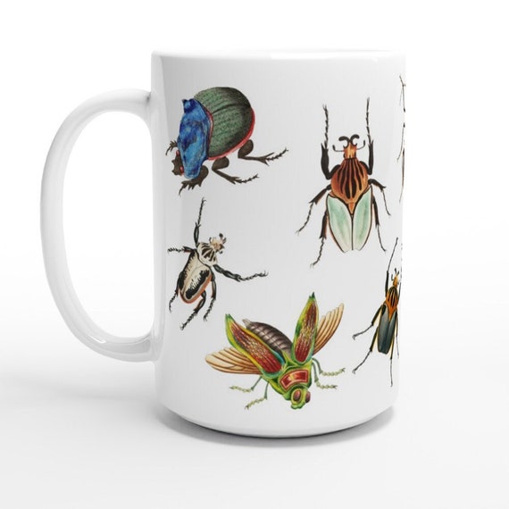Insects Mug, Beetles Mug, Retro Mug, Bugs Mug, Insects Lover Mug, 15oz Ceramic Mug, Large Mug, Tea Coffee Mug, Entomology Gift, Retro Style