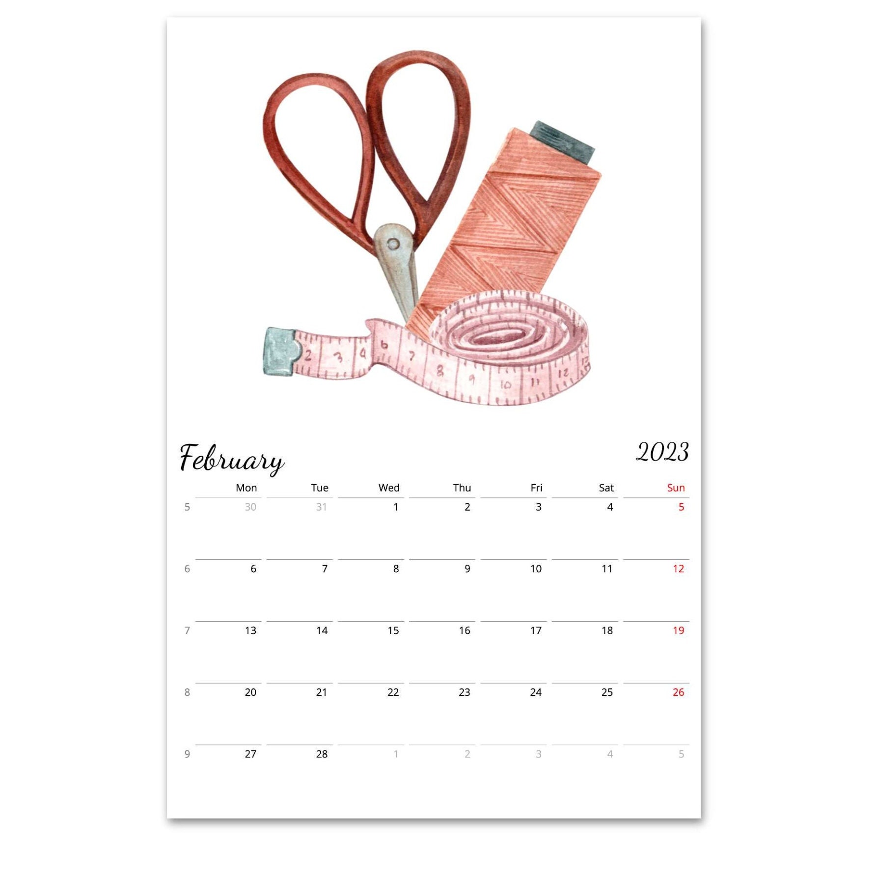 2022 2023 Midyear Calendar Sewing & Needlework Wall Etsy UK