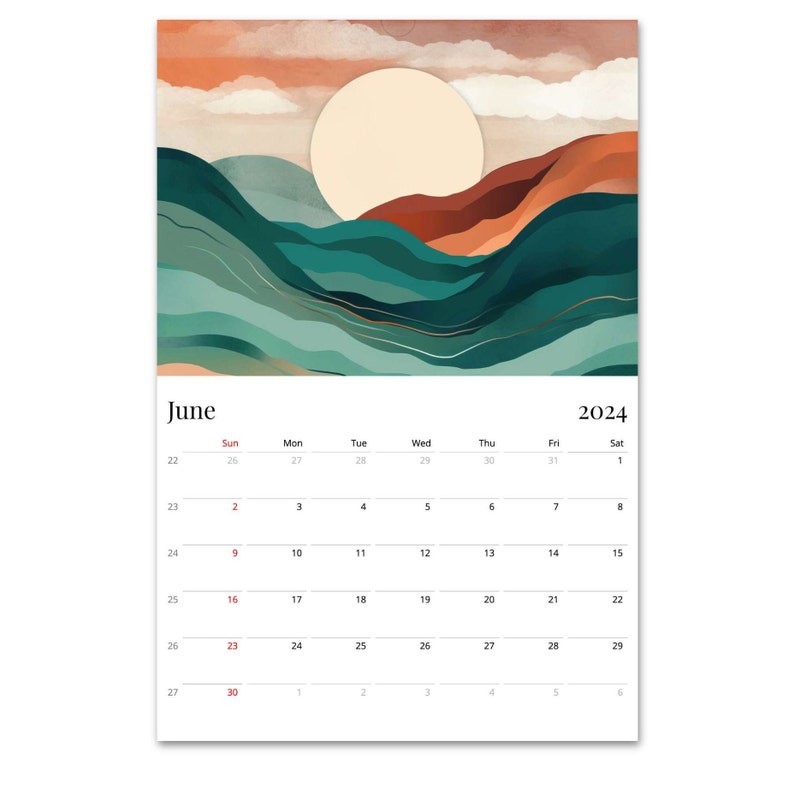2023 2024 Calendar Abstract Calendar Mid Year Calendar Etsy