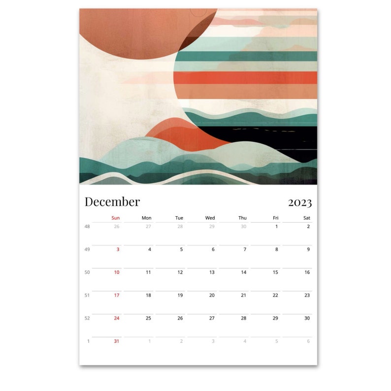 2023 2024 Calendar Abstract Calendar Mid Year Calendar Etsy