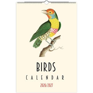 2026 2027 Wall Calendar, Birds Calendar, Retro Calendar, Ornithology Calendar, Hanging Calendar, Monthly Calendar, Planner A3, Blank