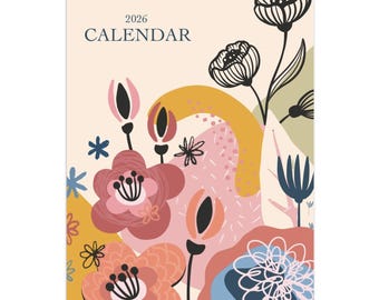 2026 2027 Calendar, Abstract Floral Calendar, Spiral Calendar, Monthly Calendar, Hanging Calendar, Floral Decor, Blank A3