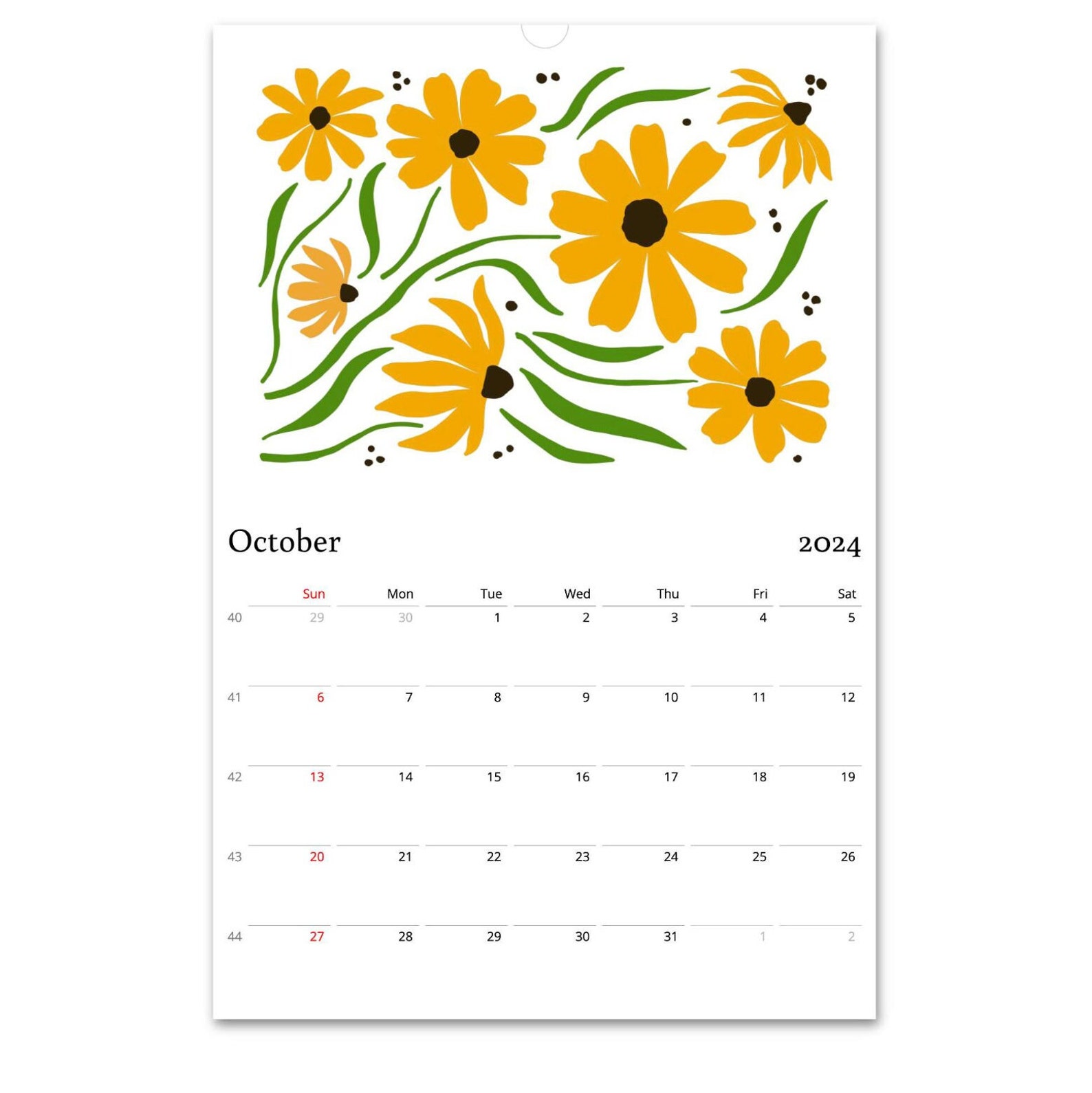 2024 Wall Calendar Flower Calendar 2024 Calendar Monthly Etsy