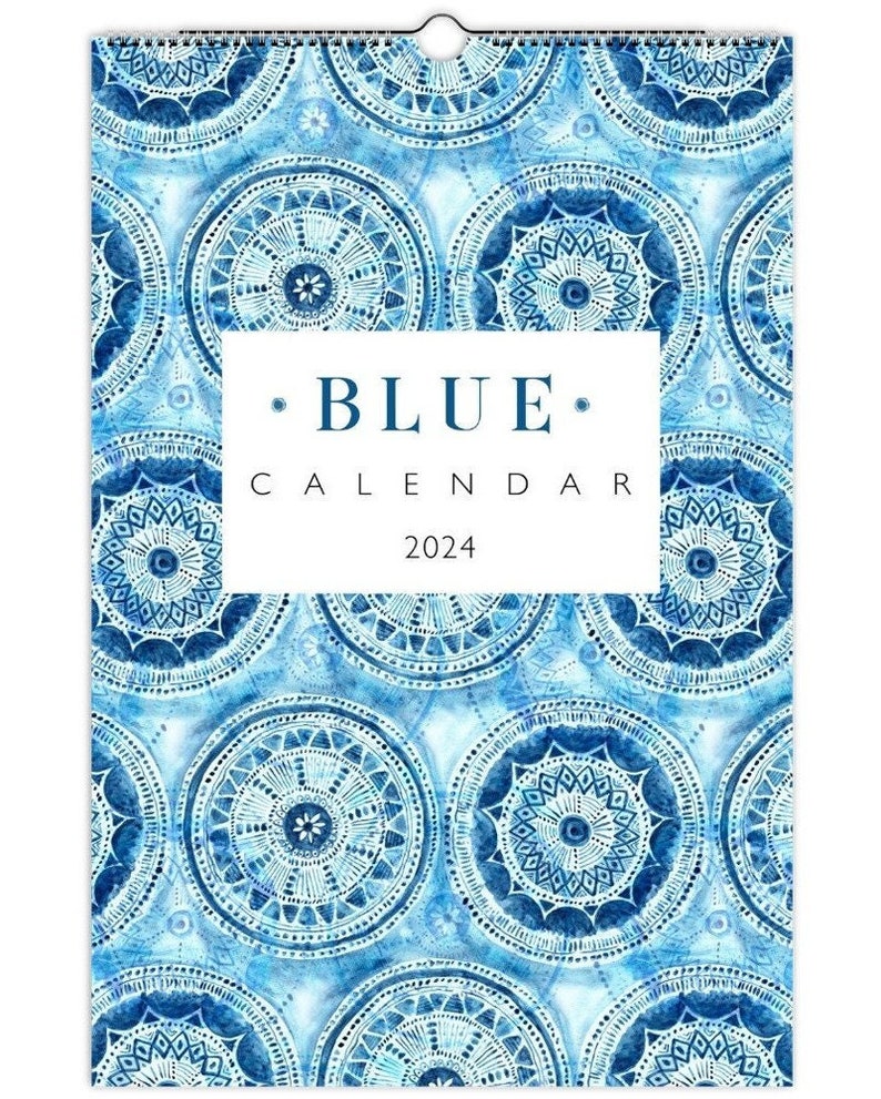 2024 Calendar, Wall Calendar 2024, Blue Wall Decor, Hanging Calendar