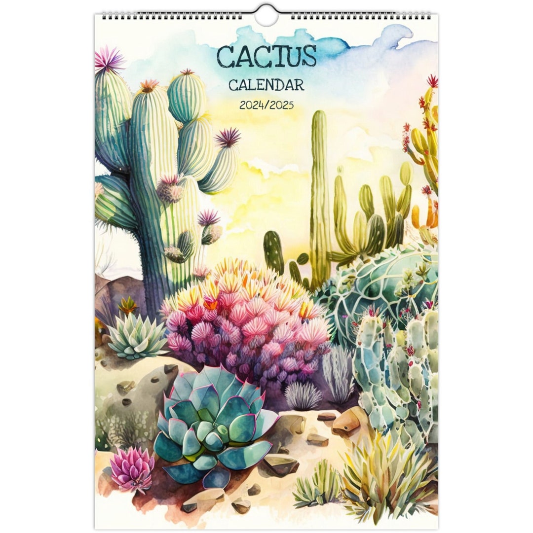 2024 2025 Calendar, Cactus Calendar, Mid Year Calendar, Cactus Wall