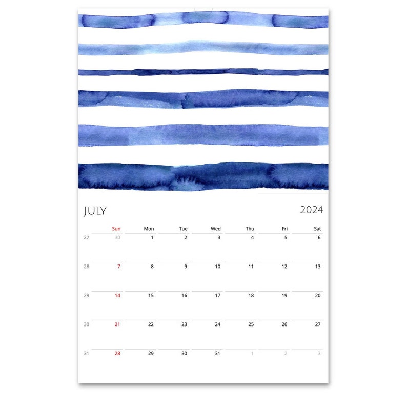 2024 Calendar, Wall Calendar 2024, Blue Wall Decor, Hanging Calendar