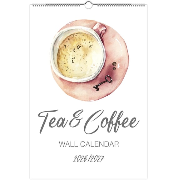 2026 2027 Wall Calendar, Tea & Coffee Calendar, Aesthetic Calendar, Kitchen Wall Decor, Coffee Wall Decor, Spiral Calendar, Monthly Calendar