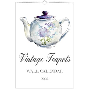 2026 2027 Wall Calendar, Vintage Teapots Calendar, Monthly Calendar, Hanging Calendar, Kitchen Calendar, Tea Calendar, Wall Calendar, Blank