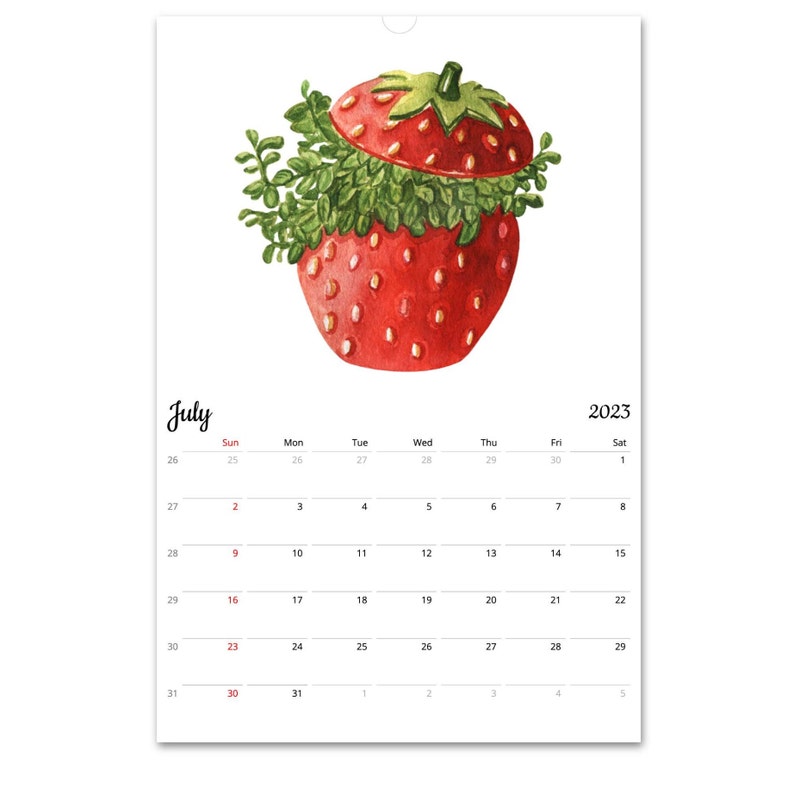 2023 2024 Calendar Strawberry Calendar Food Calendar Etsy