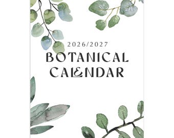 2026 2027 Wall Calendar, Botanical Calendar, Academic Calendar, Botanical Wall Decor, Leaf Calendar, Monthly Calendar, A3, Blank