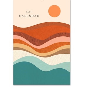 Calendrier 2025 2026, calendrier rétro, calendrier mural, calendrier abstrait, calendrier des années 70, décoration abstraite, calendrier mensuel, décoration murale rétro, A3
