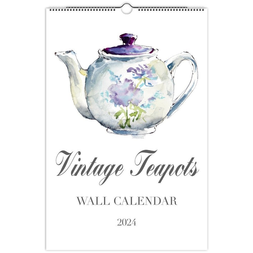 2025 Wall Calendar, Kitchen Calendar, Vintage Teapots Calendar, Monthly