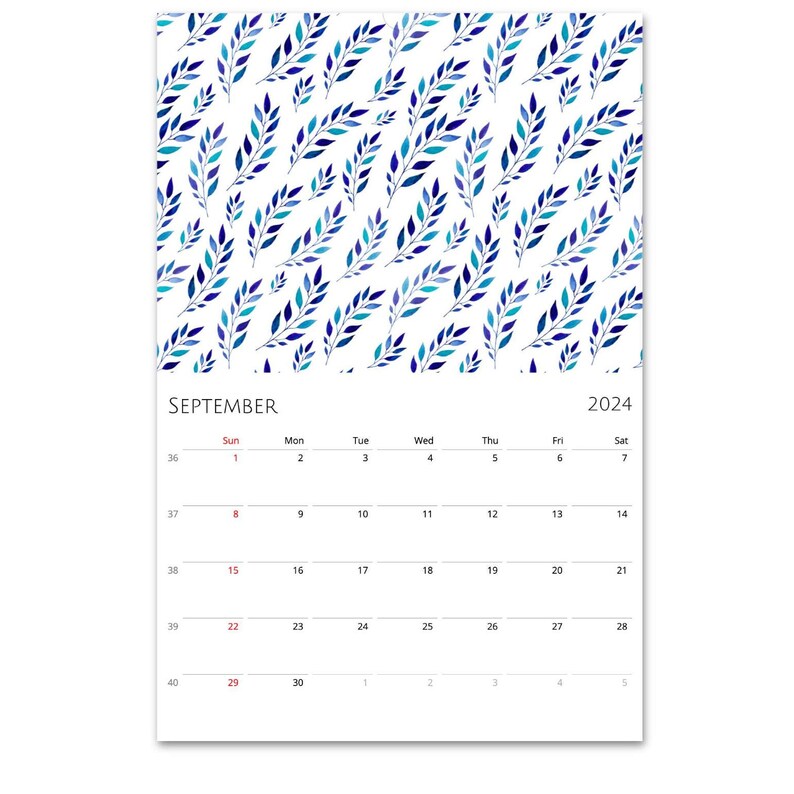 2024 Calendar, Wall Calendar 2024, Blue Wall Decor, Hanging Calendar