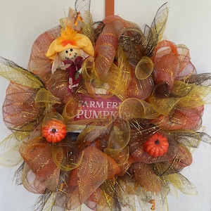 Fall Thanksgiving Wreath Deco mesh wreath autumn door decor fall home decor harvest fall wreath