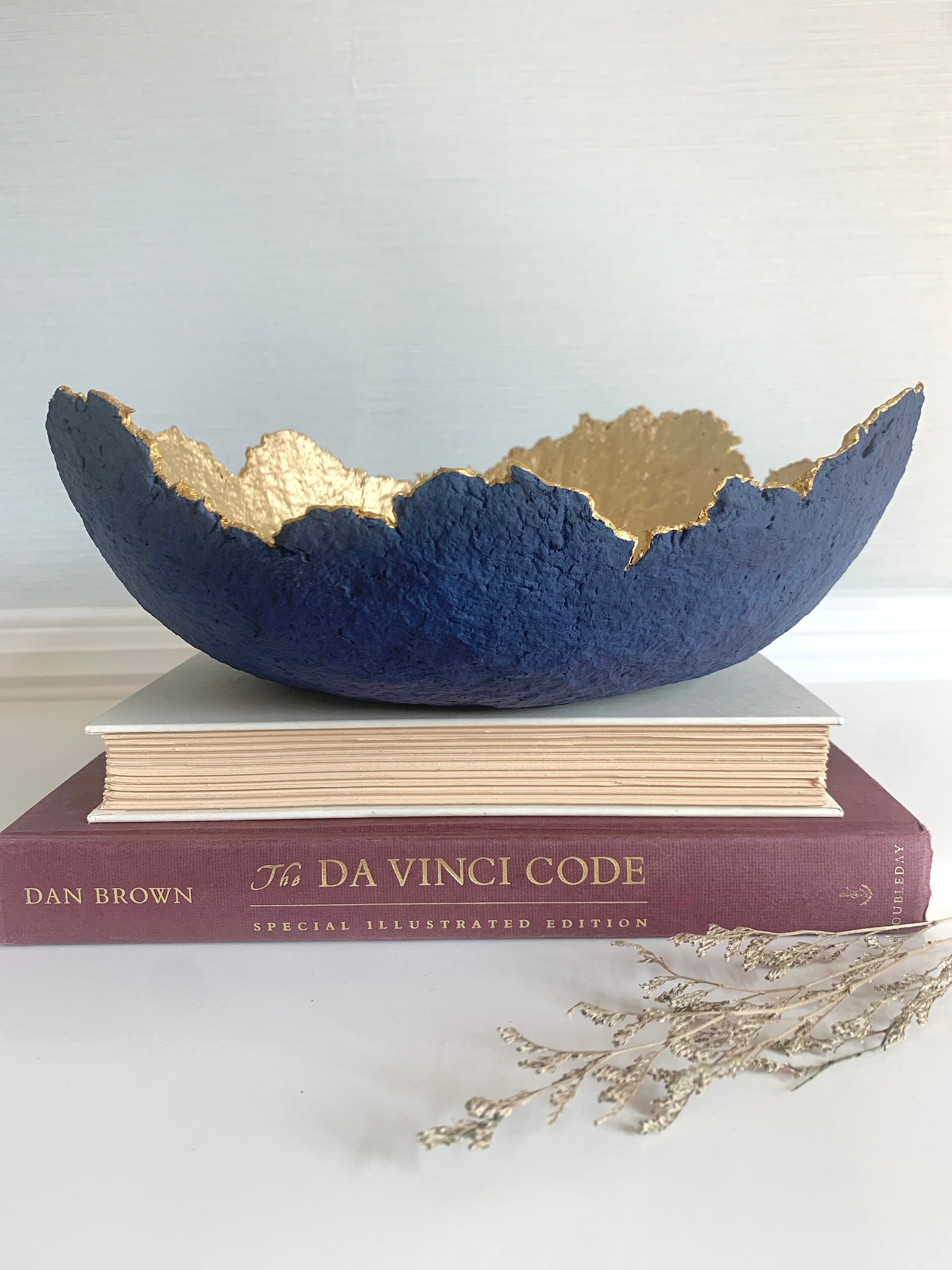 Navy and Gold Decorative Bowl Paper Mache Material Etsy