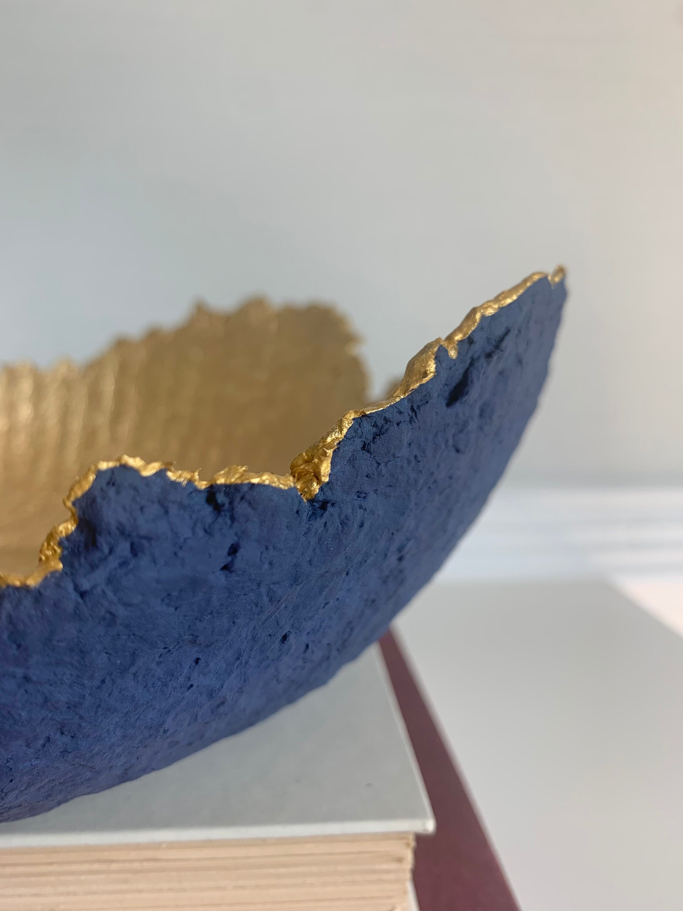 Navy and Gold Decorative Bowl Paper Mache Material Etsy