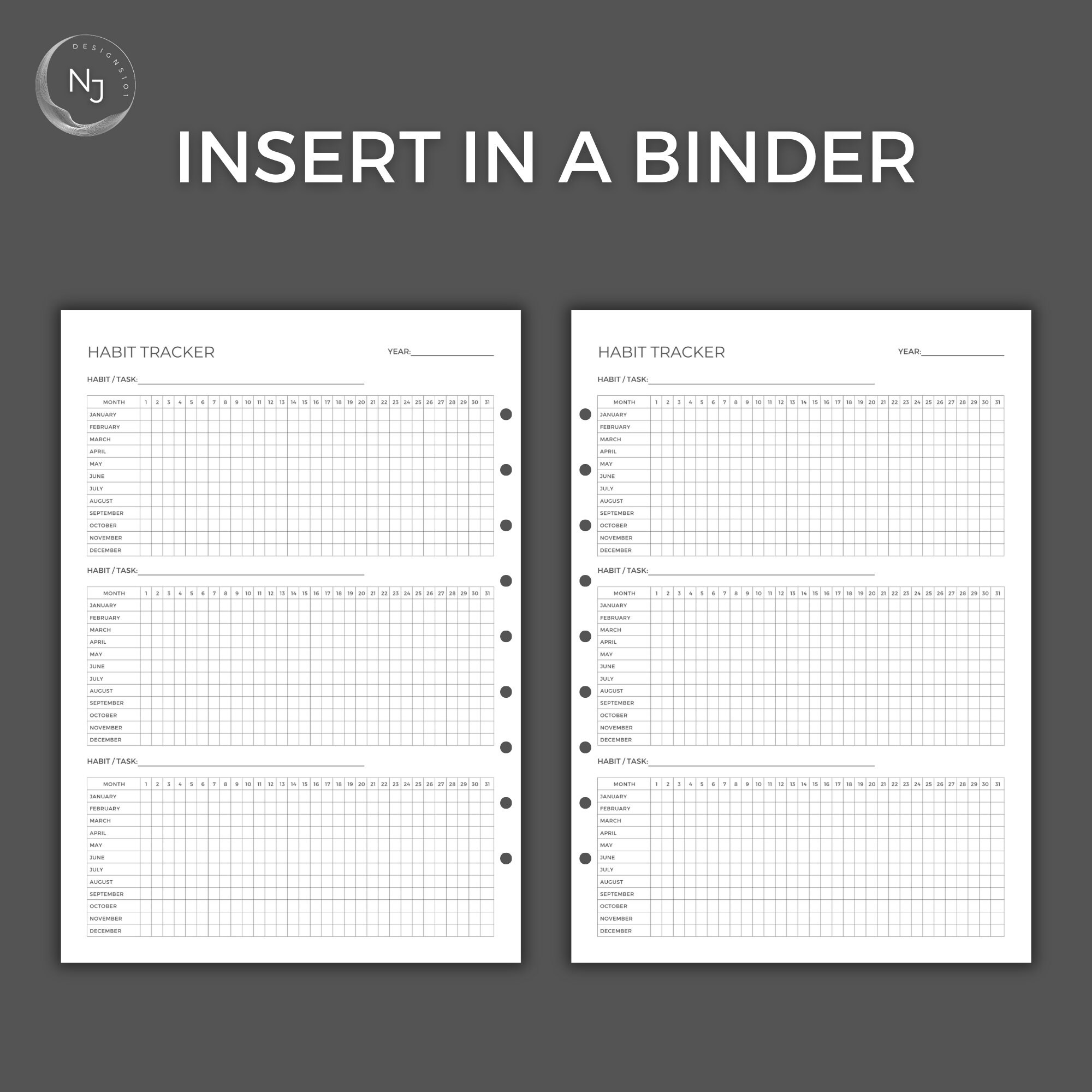 Minimal Yearly Habit Tracker Printable, Yearly Habit Tracking Challange ...