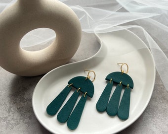MOON JELLY - Sherwood Green, contemporary clay with gold plated or sterling silver earrings