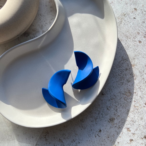 DERVISH - Colorful bright  Statement Stud Earrings in Cobalt Blue, surgical stainless steel , sculptural, modern