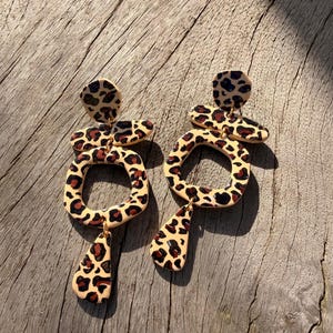 DEMOISELLE - In Leopard Print , surgical stainless steel earring post , organic shaped , Gifts for her, Funky