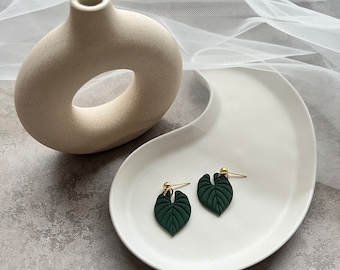 Forest Green Earrings white/gold plated or sterling silver, Minimalist, Modern- TINY LEAF