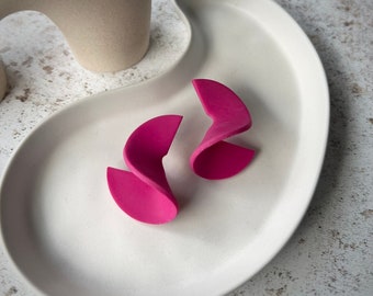 DERVISH - Colorful bright  Statement Stud Earrings in Dont Give A Pink, surgical stainless steel , sculptural, modern
