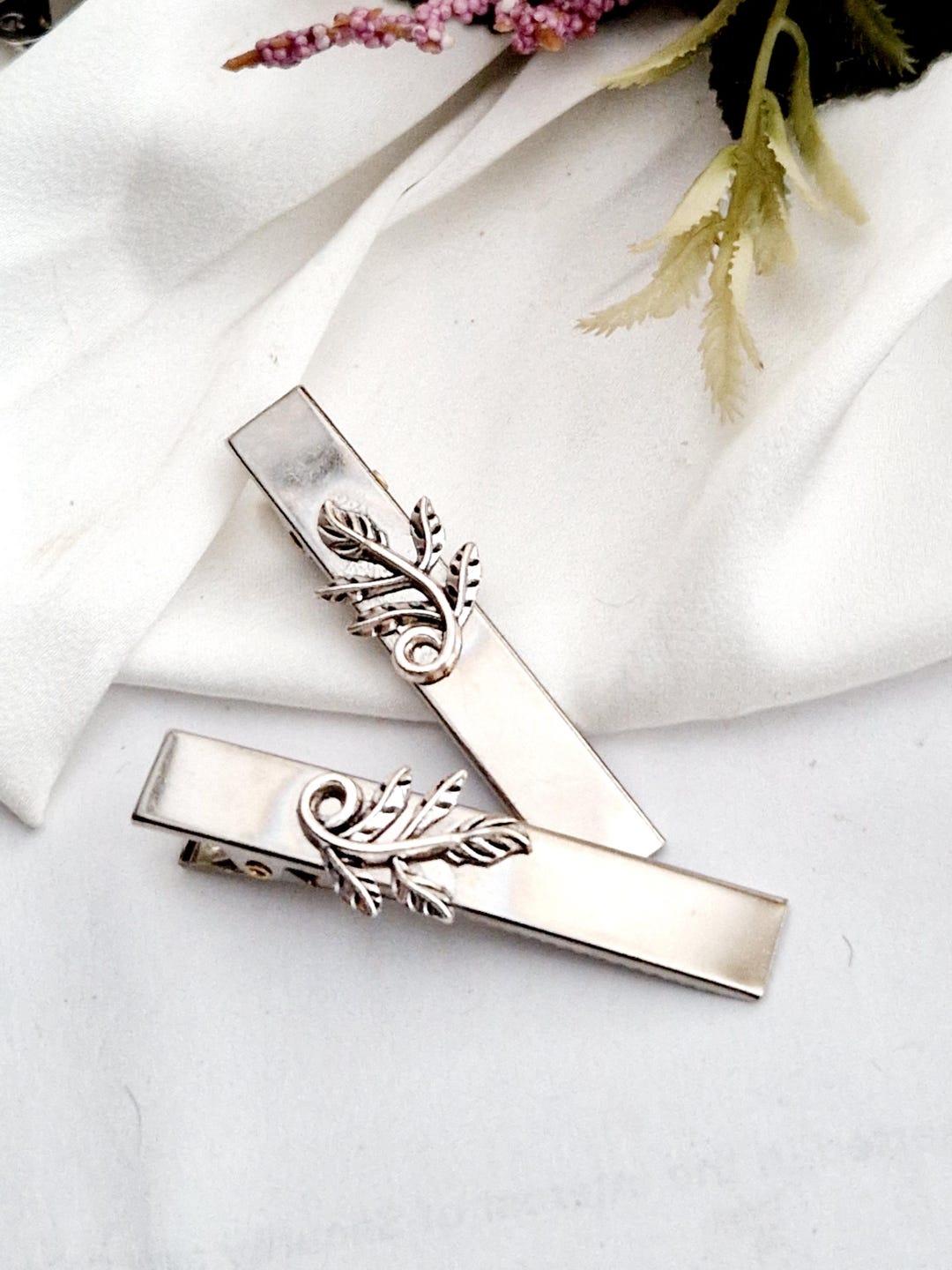 Silver Leaf Hair Clips, Celtic Alligator Clip Set - Etsy display picture 1