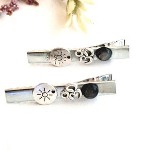 2 X Grey natural stones silver minimalist hair clips,swirl,minimalist, alligator,crocodile clip,handmade,silver side clip,minimal hair slide