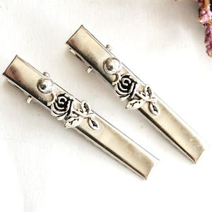 Set of silver minimalist hair clips,crocodile,alligator clip,large,flowers,Celtic style, handmade, light weight,metal hair slide,side clip