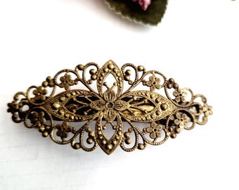 Vintage inspired bronze barrette,retro, antique bronze,gold plated,filigree,high quality, handmade, floral,Celtic barrette clip