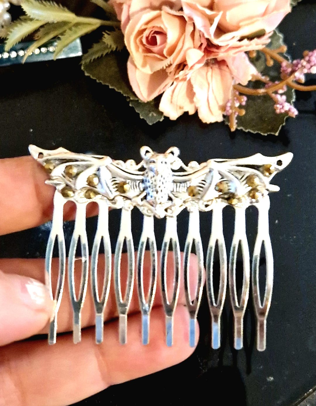Silver Bat Hair Comb With Rhinestones, Gothic Wedding Hair Accessory - Etsy