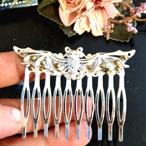 Silver plated bat hair comb with light brown gemstones,sparkle, Halloween, Gothic hair comb,silver bat comb,handmade, sparkling, wedding