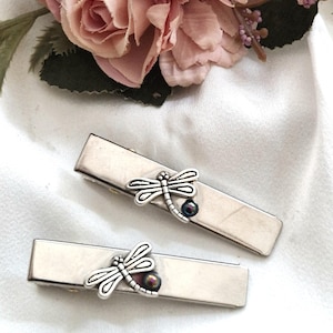 Set of 2 silver alligator hair clip with dragonflies and dark silver ball beads,Celtic, crocodile clip,minimalist, silver side clip,handmade