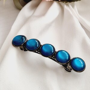 Sapphire blue barrette, vintage inspired, antique bronze and blue barrette, blue natural stone, handmade barrette, medium size,retro style