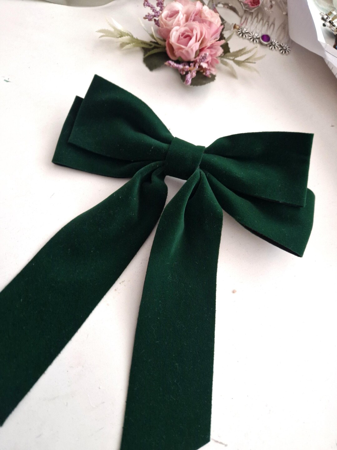 Green & white Small Bow Clip main image 1