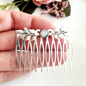 Silver plated Celtic Viking style hair comb,leaf hair comb,antique style,silver gemstone,high quality,handmade, wedding,prom,gift for her