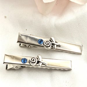 Set of 2 silver crocodile hair clip with blue rhinestones,floral,minimalist,alligator clip, sparkling,handmade hair slide, silver side clip