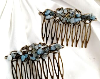 Vintage Labradorite Hair Comb, Bronze Filigree Cabochon - Etsy display picture 3