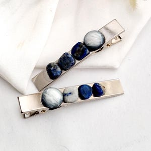 Set of 2 natural stones alligator hair clip, handmade,grey stone,silver hair clip,crocodile clip,large hair slide,non slip,metal hair clip