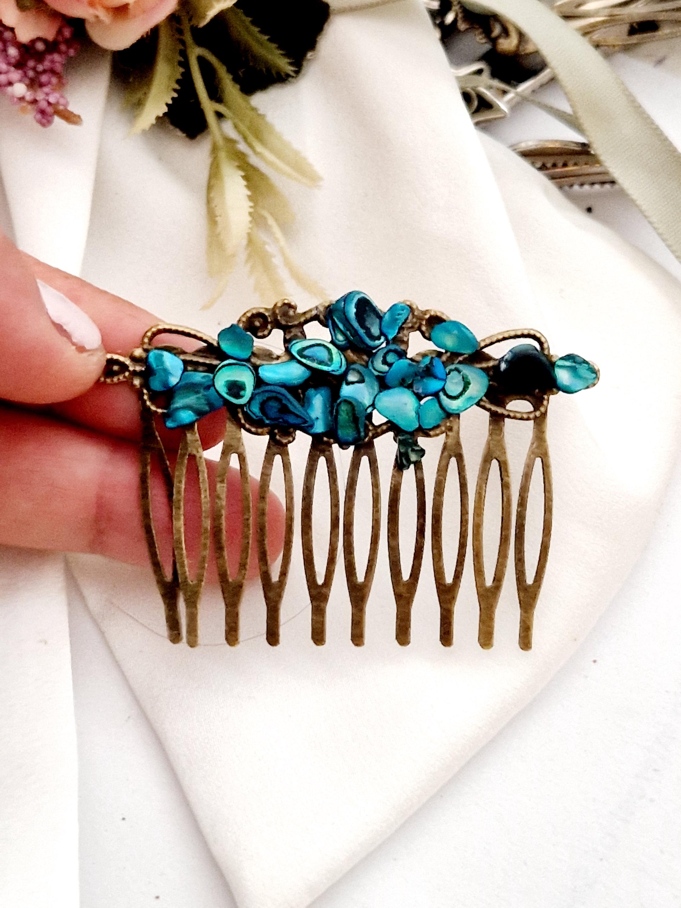 ?Handmade?abalone shell inlay hair clip/pin Abalone Hair Sticks – Blue Heron main image 2